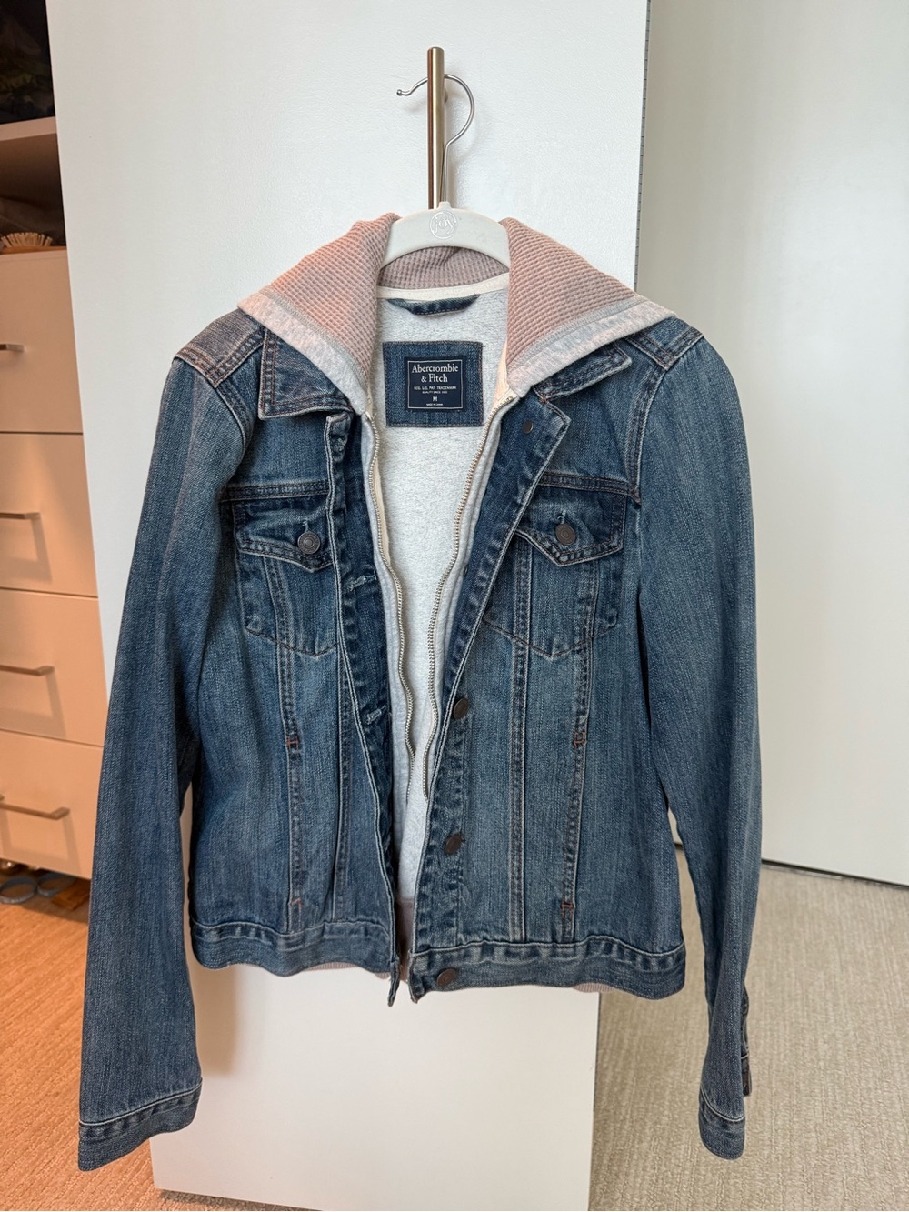 Abercrombie & Fitch Blue Denim Jacket with Cream Hooded Liner